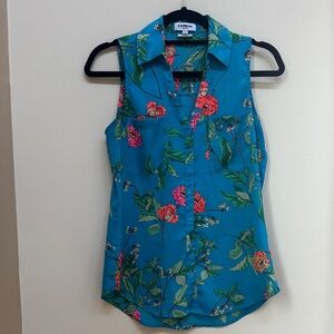 Express Sleeveless Floral Blouse - Blue and Pink